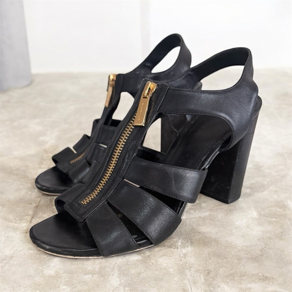 Michael Kors Black Leather Block Heel Sandal Size 8